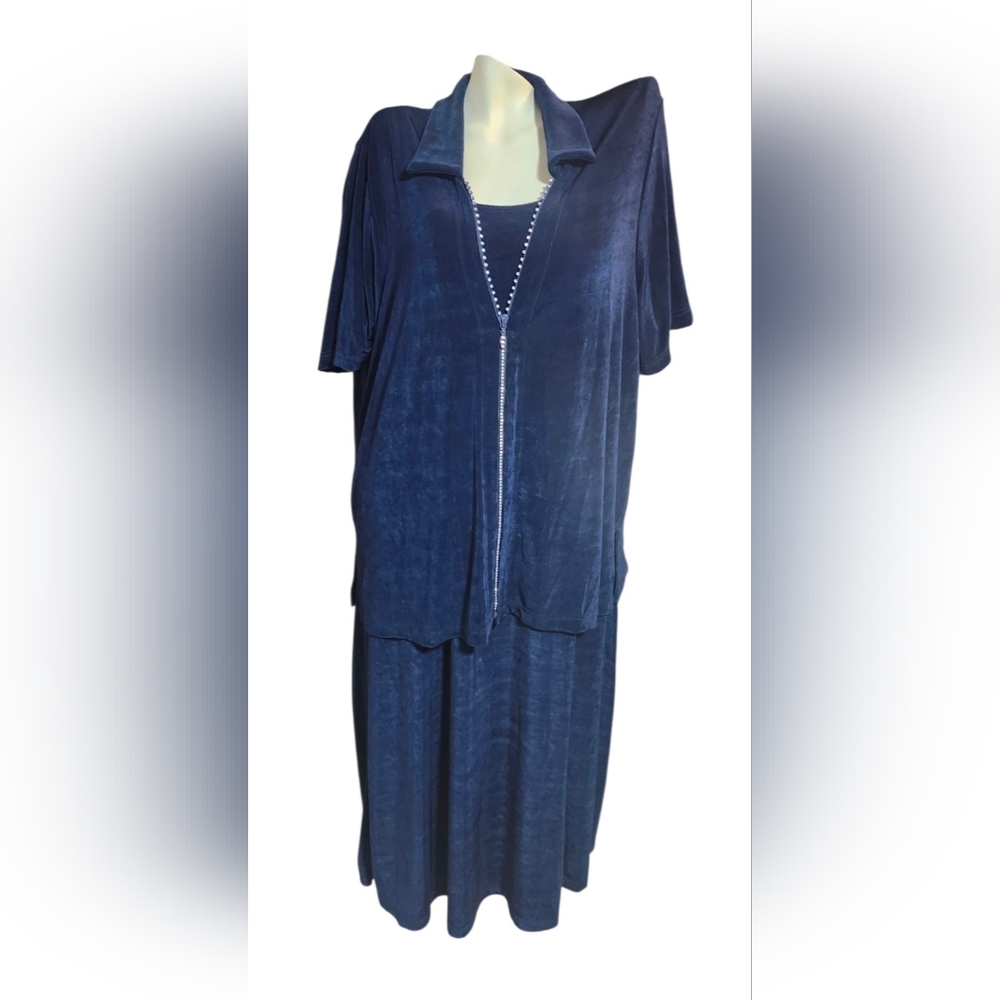 🇨🇦Picadilly Fashions Blue  Dress Set With Rhinestone Zipper Detail.